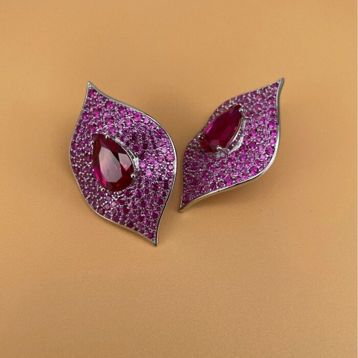 S925 Silver Lab-Created Ruby Earrings - Model ZHF-E1472R - Image 5