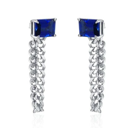 S925 Silver Lab-Created Blue Sapphire Earrings - Model ZHF-E1610B