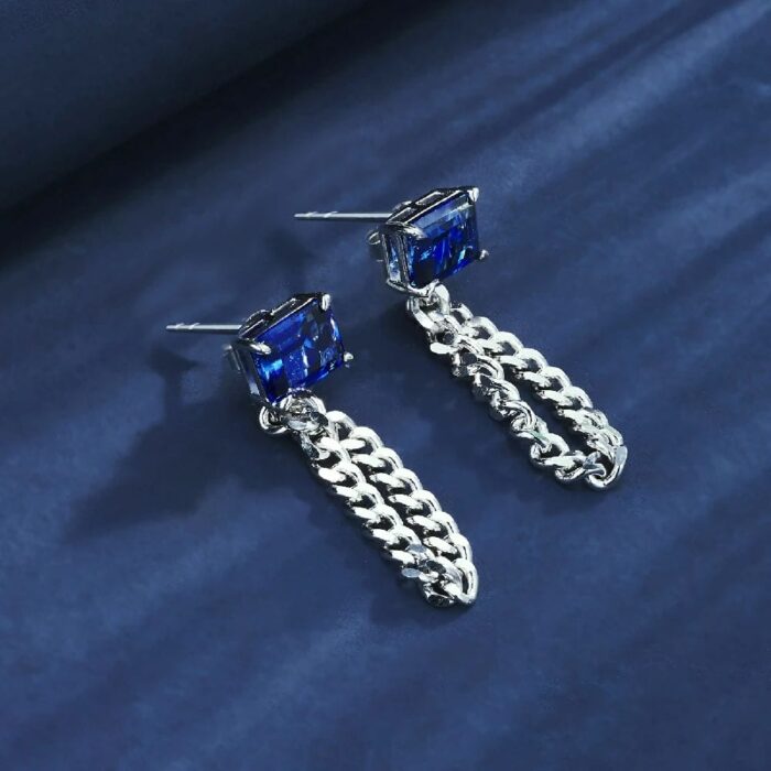 S925 Silver Lab-Created Blue Sapphire Earrings - Model ZHF-E1610B - Image 3