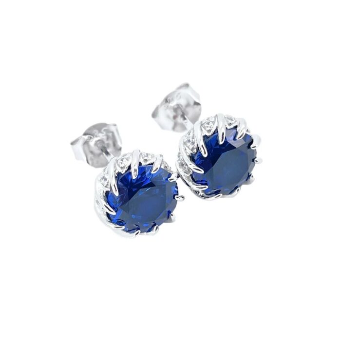 925 Silver Lab-Created Blue Sapphire Earrings - Model ZHF-E1612B - Image 3