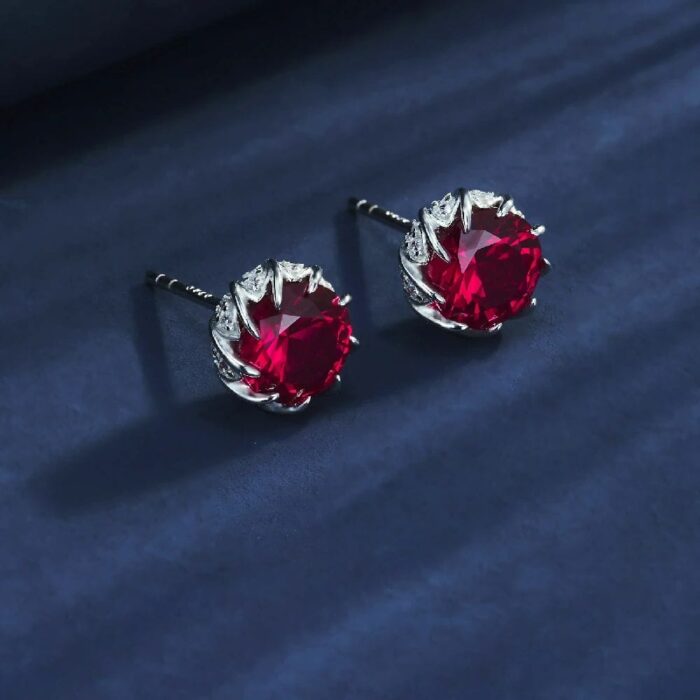 925 Silver Cultured Ruby Earrings ZHF-E1612R - Image 3