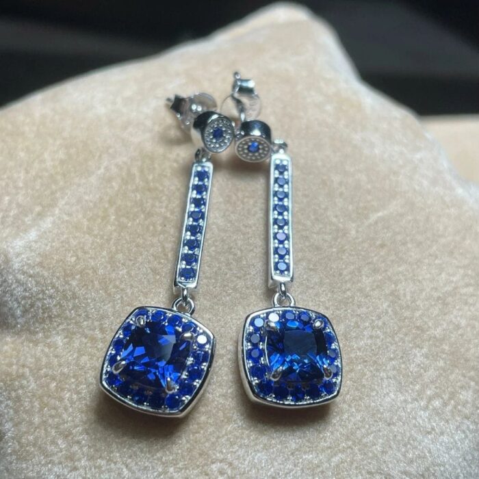 925 Silver Lab-Created Blue Sapphire Earrings - Model ZHF-E1613B - Image 5