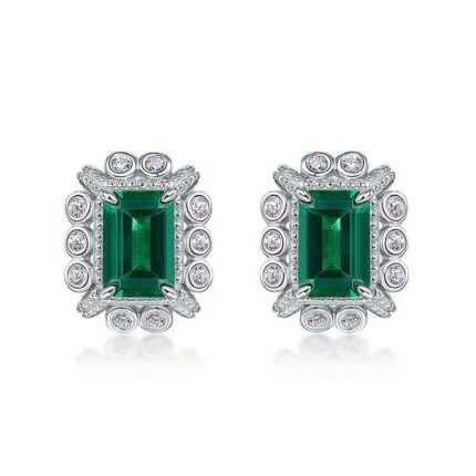 925 Silver Lab-Created Emerald Earrings - Model ZHF-E1628