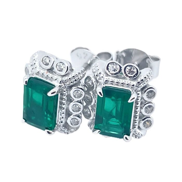 925 Silver Lab-Created Emerald Earrings - Model ZHF-E1628 - Image 2