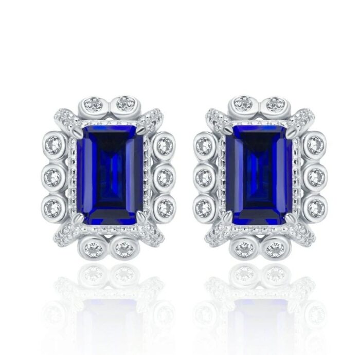 925 Silver Lab-Created Blue Sapphire Earrings - Model ZHF-E1628B - Image 1