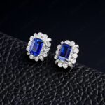 925 Silver Lab-Created Blue Sapphire Earrings - Model ZHF-E1628B - Image 2