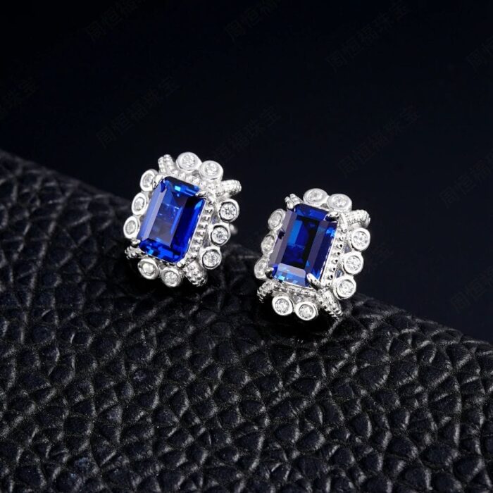 925 Silver Lab-Created Blue Sapphire Earrings - Model ZHF-E1628B - Image 2