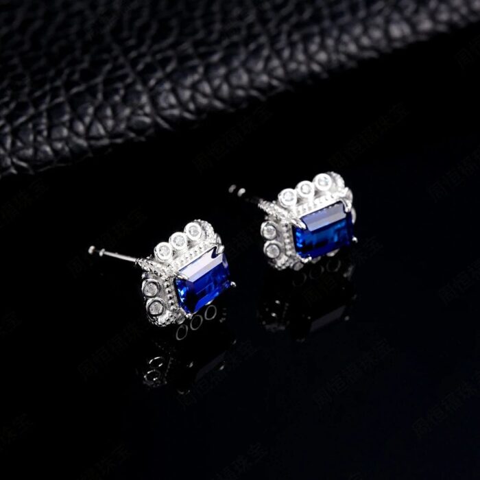 925 Silver Lab-Created Blue Sapphire Earrings - Model ZHF-E1628B - Image 3