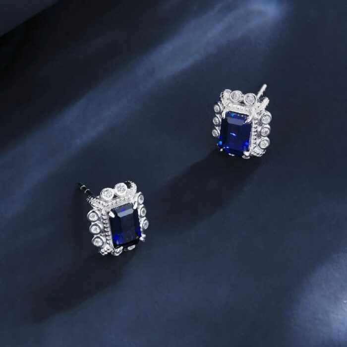 925 Silver Lab-Created Blue Sapphire Earrings - Model ZHF-E1628B - Image 4