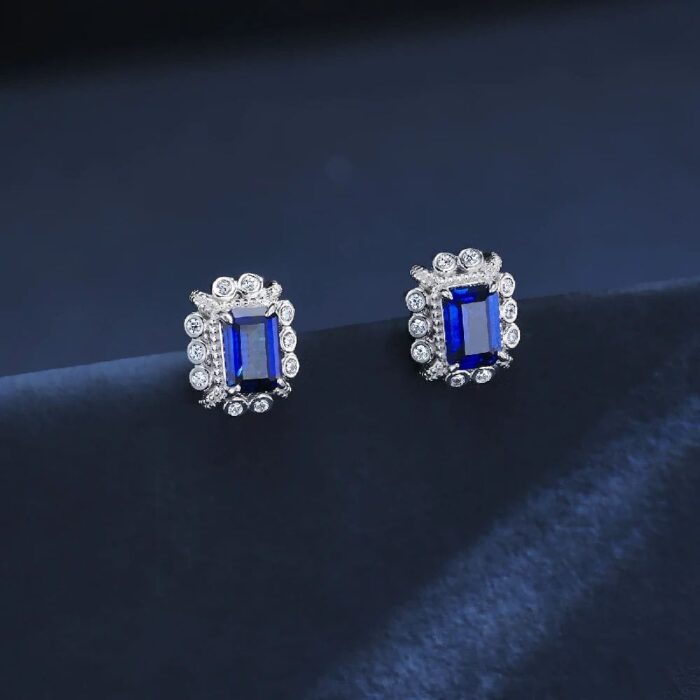 925 Silver Lab-Created Blue Sapphire Earrings - Model ZHF-E1628B - Image 5
