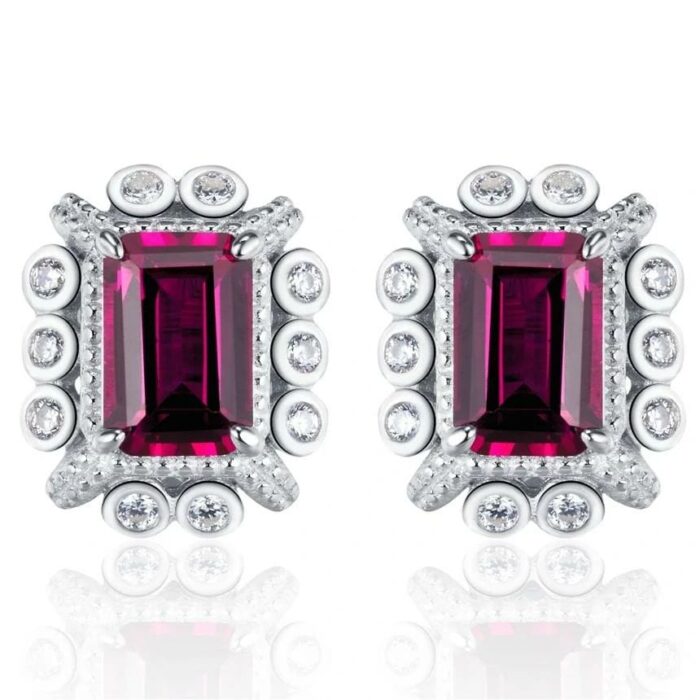 S925 Silver Lab-Created Ruby Earrings - Model ZHF-E1628R - Image 1