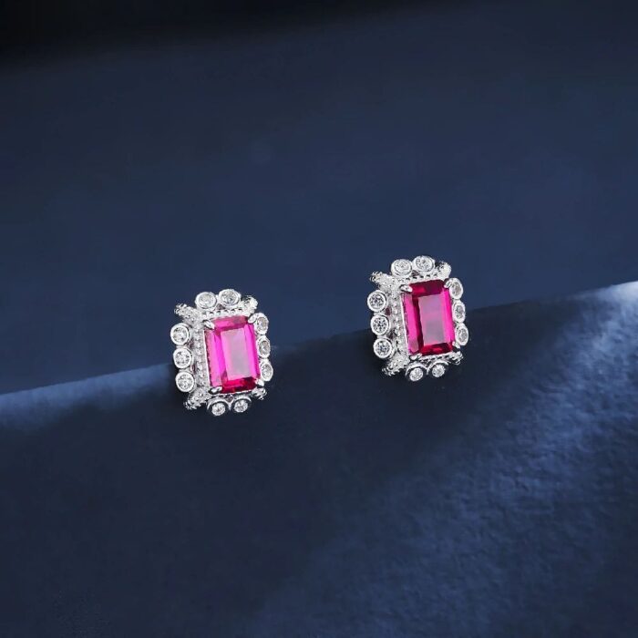 S925 Silver Lab-Created Ruby Earrings - Model ZHF-E1628R - Image 2