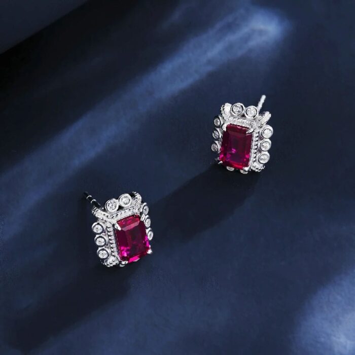 S925 Silver Lab-Created Ruby Earrings - Model ZHF-E1628R - Image 3