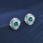 S925 Silver Lab-Created Emerald Earrings - Model ZHF-E1635 - Image 3