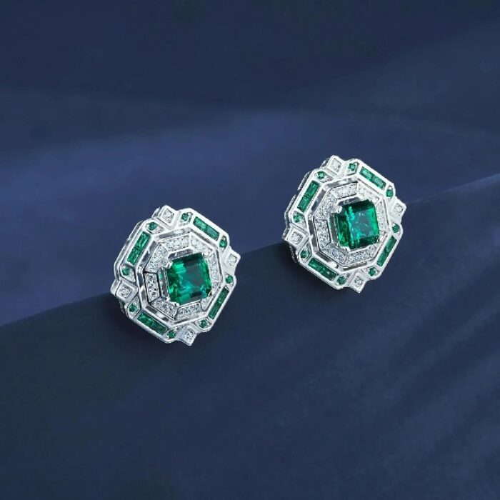 S925 Silver Lab-Created Emerald Earrings - Model ZHF-E1635 - Image 3