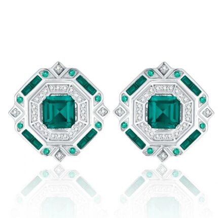 S925 Silver Lab-Created Emerald Earrings - Model ZHF-E1635