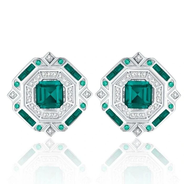 S925 Silver Lab-Created Emerald Earrings - Model ZHF-E1635 - Image 1