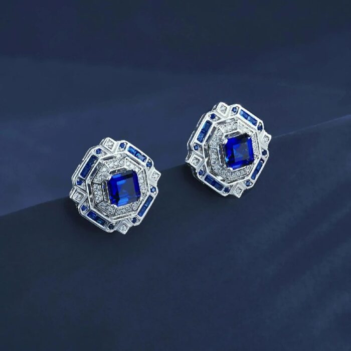 925 Silver Lab-Created Blue Sapphire Earrings - Model ZHF-E1635B - Image 3