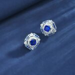 925 Silver Lab-Created Blue Sapphire Earrings - Model ZHF-E1635B - Image 2