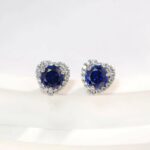 925 Silver Lab-Created Blue Sapphire Earrings - Model ZHF-E1735B - Image 2