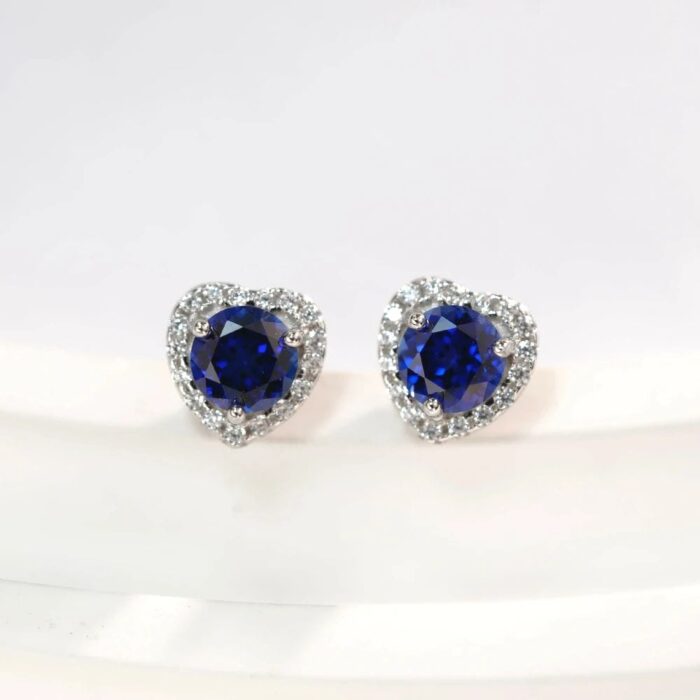 925 Silver Lab-Created Blue Sapphire Earrings - Model ZHF-E1735B - Image 2