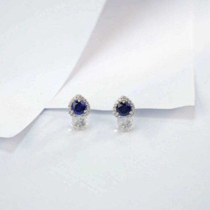 925 Silver Lab-Created Blue Sapphire Earrings - Model ZHF-E1735B - Image 3