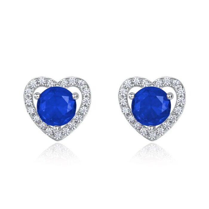 925 Silver Lab-Created Blue Sapphire Earrings - Model ZHF-E1735B - Image 5