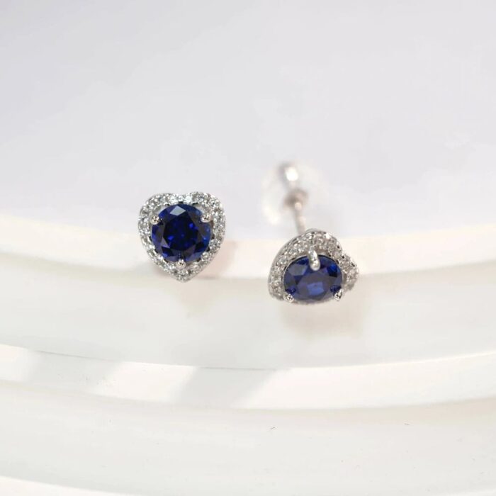925 Silver Lab-Created Blue Sapphire Earrings - Model ZHF-E1735B - Image 4
