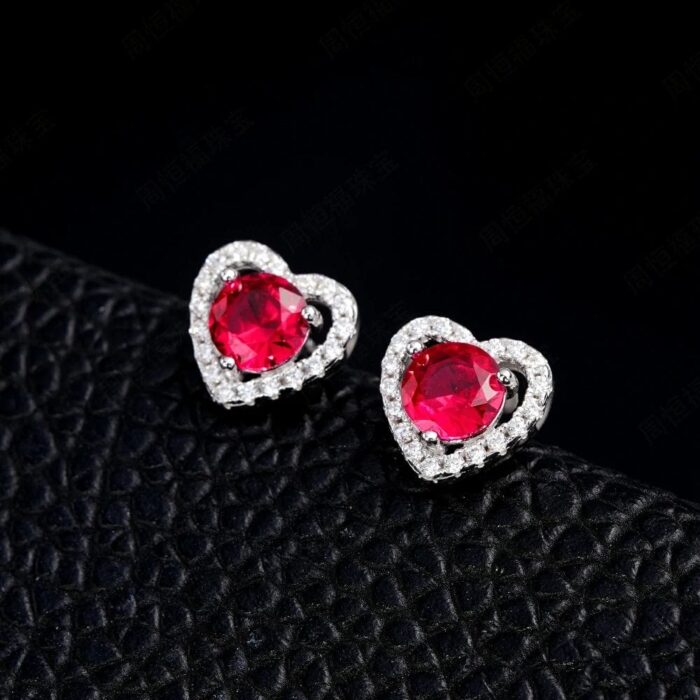 925 Silver Cultured Ruby Earrings ZHF-E1735R - Image 2
