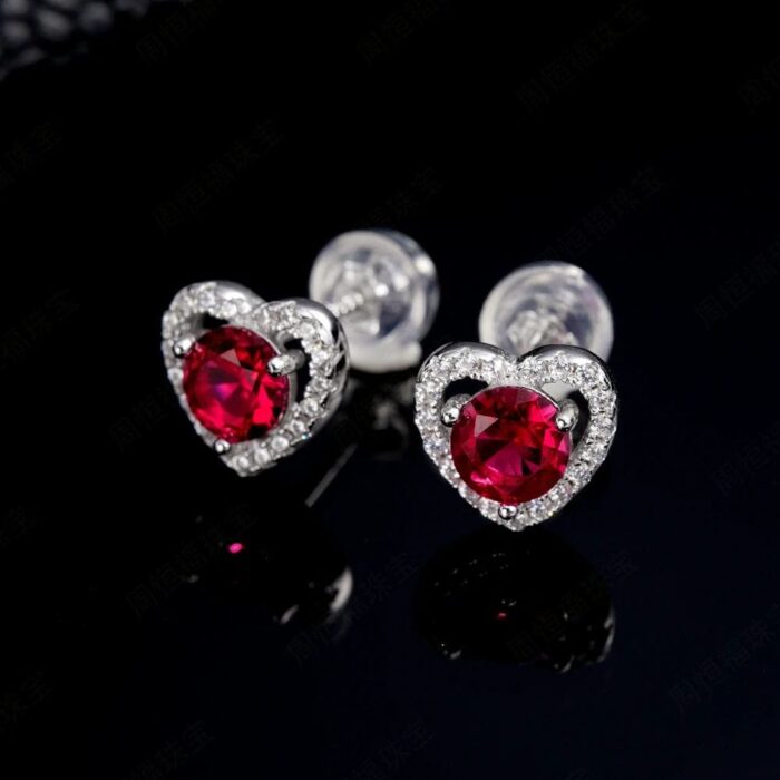 925 Silver Cultured Ruby Earrings ZHF-E1735R - Image 3