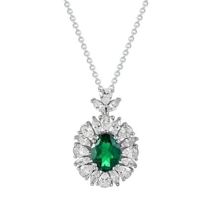 925 Silver Cultured Emerald Necklace ZHFH03