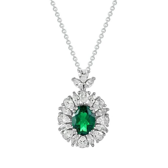 925 Silver Cultured Emerald Necklace ZHFH03 - Image 1