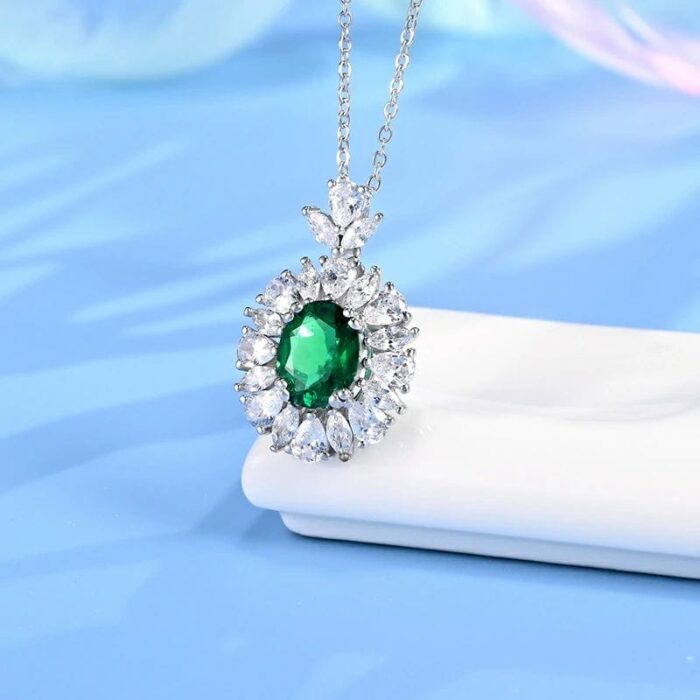 925 Silver Cultured Emerald Necklace ZHFH03 - Image 2