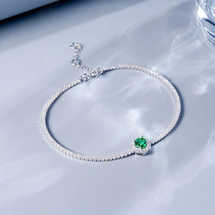 925 Silver Cultured Emerald Bracelet ZHF-L1725 - Image 2