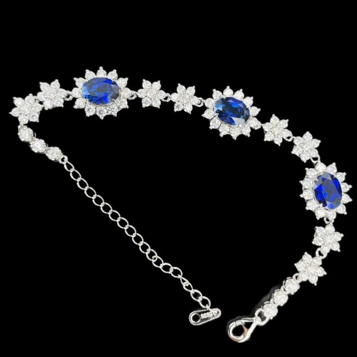 925 Silver Lab-Created Blue Sapphire Bracelet - Model ZHF-L202313B - Image 2