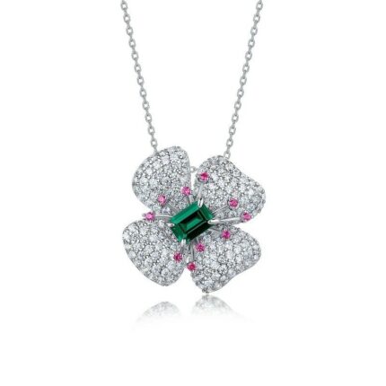 925 Silver Cultured Emerald Necklace ZHFP0008