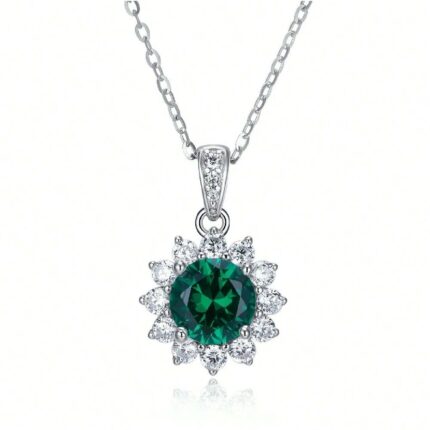 925 Silver Cultured Emerald Necklace ZHF-P00117L