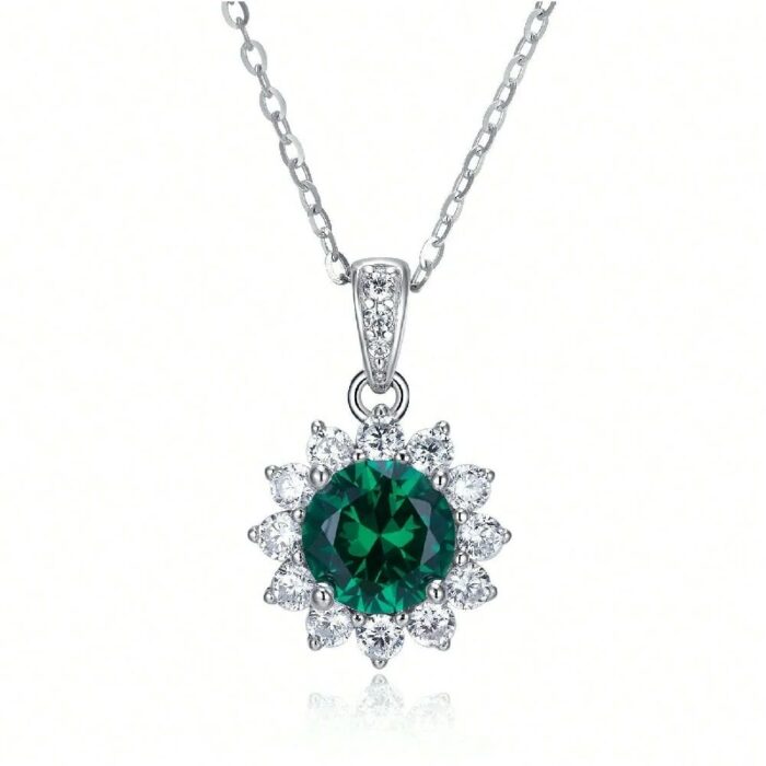925 Silver Cultured Emerald Necklace ZHF-P00117L - Image 1