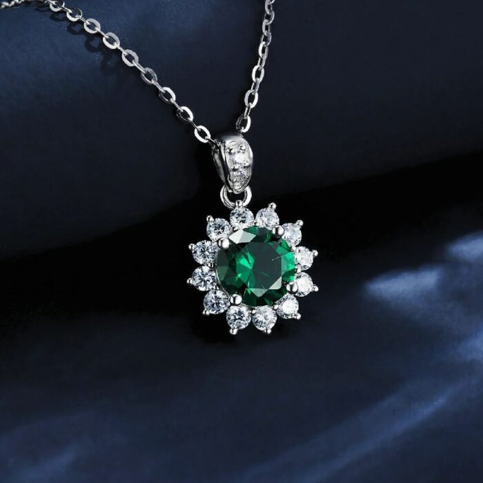 925 Silver Cultured Emerald Necklace ZHF-P00117L - Image 2
