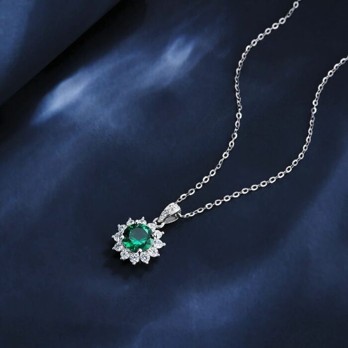 925 Silver Cultured Emerald Necklace ZHF-P00117L - Image 3