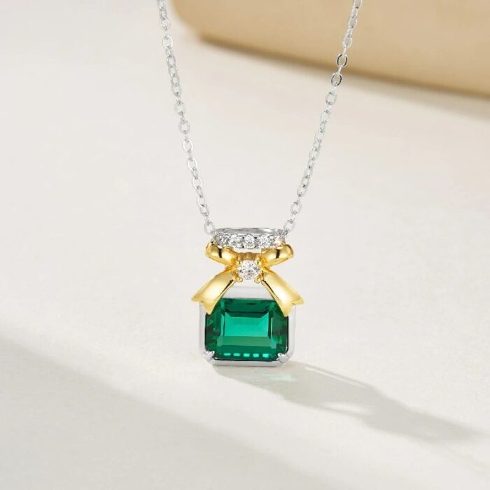 925 Silver Cultured Emerald Necklace ZHF-P1611-1 - Image 2