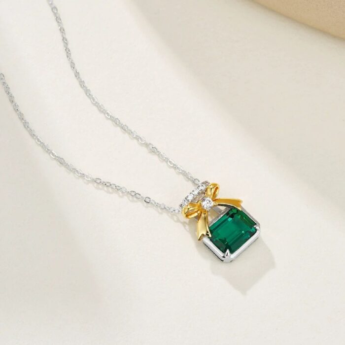 925 Silver Cultured Emerald Necklace ZHF-P1611-1 - Image 3