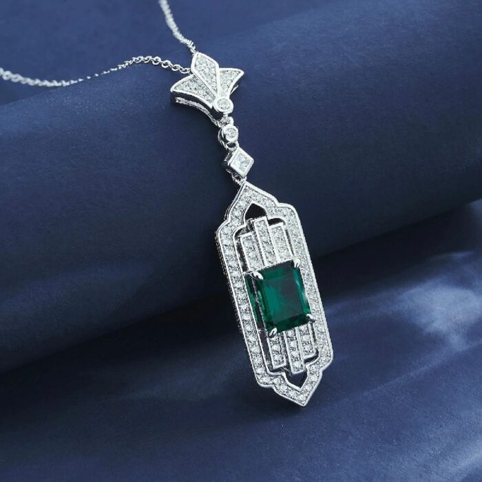925 Silver Cultured Emerald Necklace ZHF-P1627 - Image 2