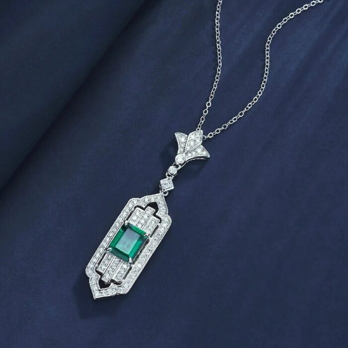 925 Silver Cultured Emerald Necklace ZHF-P1627 - Image 3