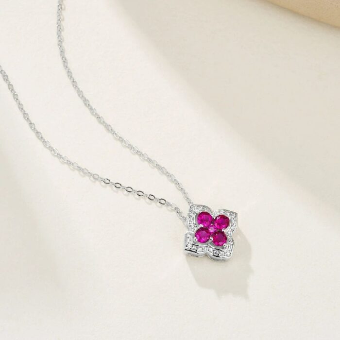 S925 Silver Lab-Created Ruby Necklace - Model ZHF-P1650R - Image 2