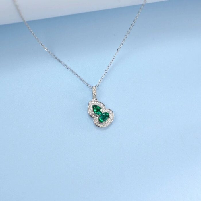925 Silver Cultured Emerald Necklace ZHF-P1651 - Image 4