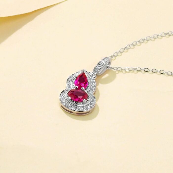 S925 Silver Lab-Created Ruby Necklace - Model ZHF-P1651R - Image 2