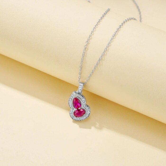 S925 Silver Lab-Created Ruby Necklace - Model ZHF-P1651R - Image 3