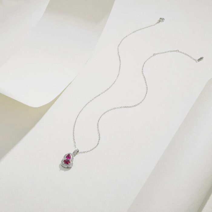 S925 Silver Lab-Created Ruby Necklace - Model ZHF-P1651R - Image 4