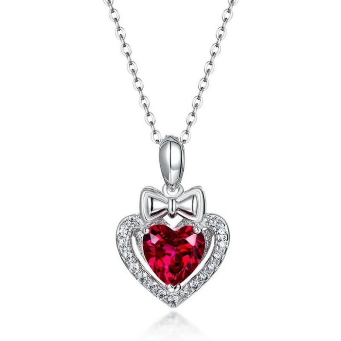 S925 Silver Lab-Created Ruby Necklace - Model ZHF-P1690R - Image 1